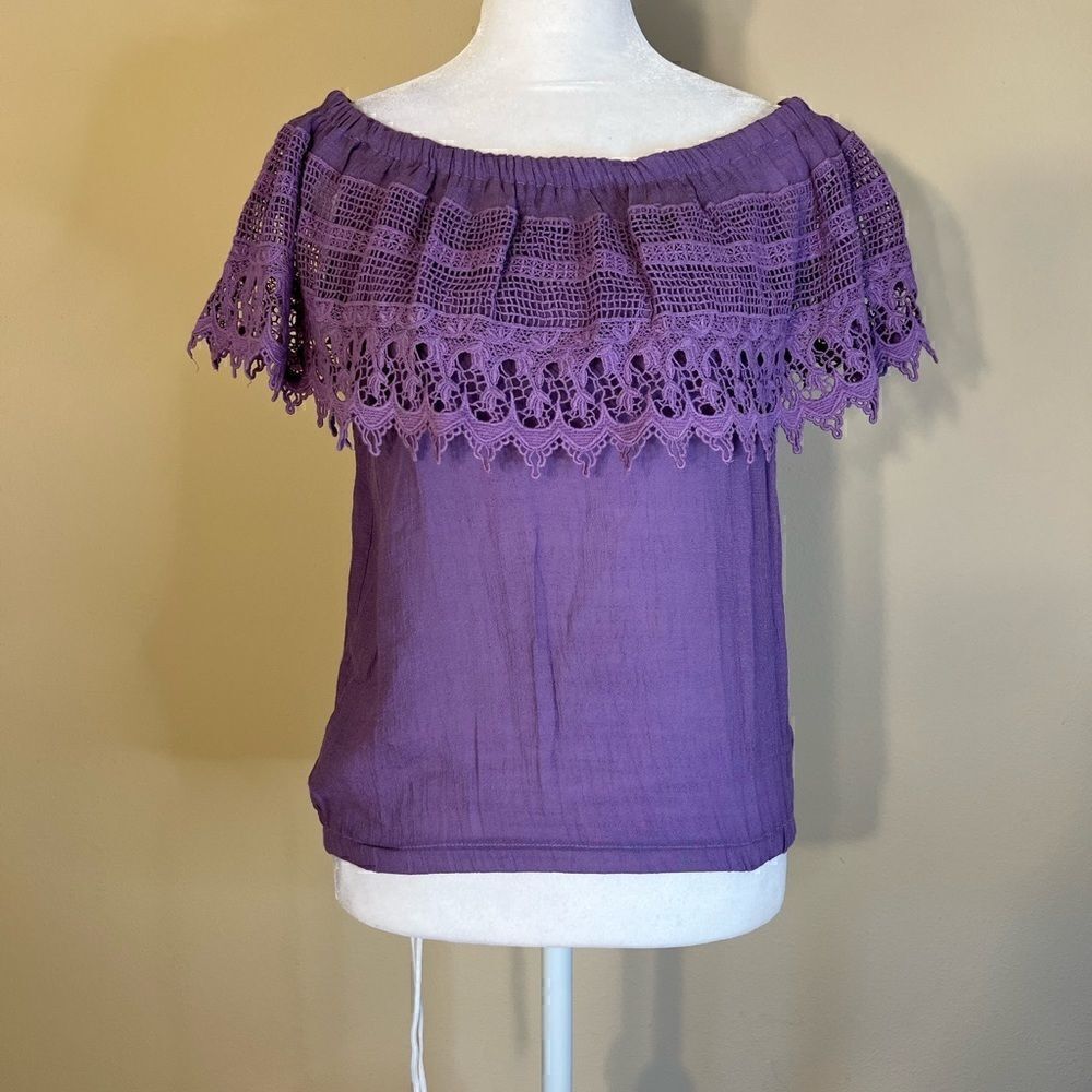 Tobi Lavender Purple Crochet Off The Shoulder Sleeveless Blouse Small